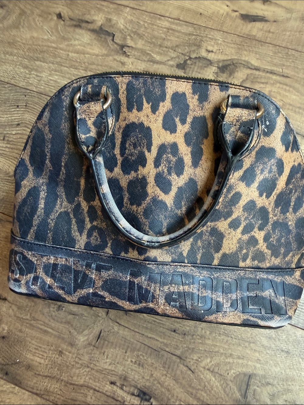 Steve Madden Leopard Print Saffiano Faux Leather Dome Satchel Bag Handbag
